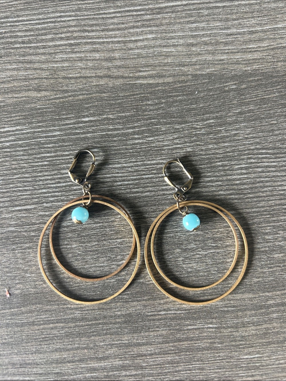Brass Turquoise Bead Double Hoop Earrings